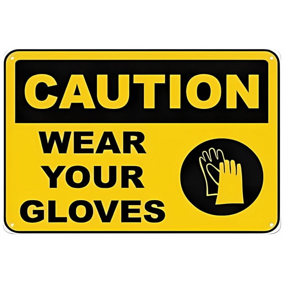 Caution Wear Your Gloves Aluminum Tin Sign 12 x 8 Inches - Warning Sign for Home, Outdoor Garden, Industrial, Workshop Safety