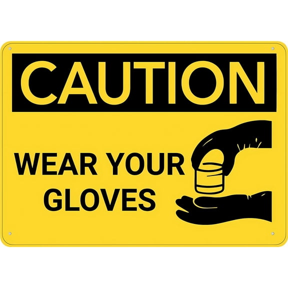 Caution Wear Your Gloves Graphic Metal Aluminum Sign 12 x 8 Inches - Weather Resistant, Waterproof, Indoor Outdoor Workplace Safety Sign