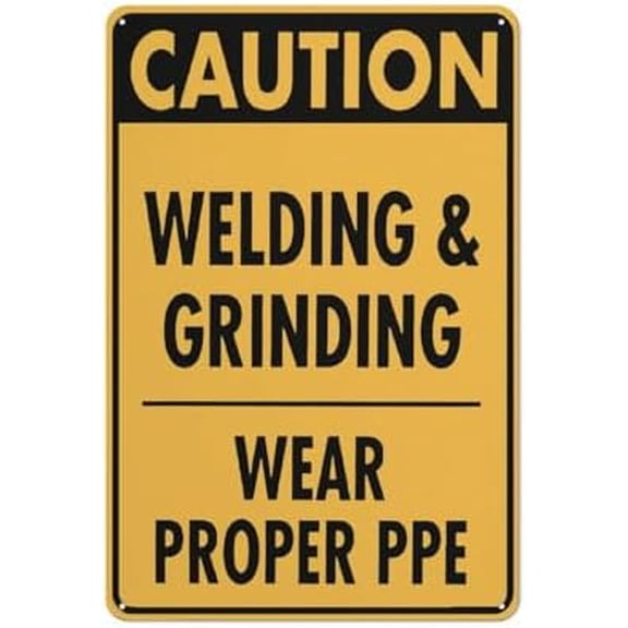 Caution Welding & Grinding Sign 12X8 Inches Metal Aluminum Signs, Weather Resistant, Weatherproof, Indoor Or Outdoor