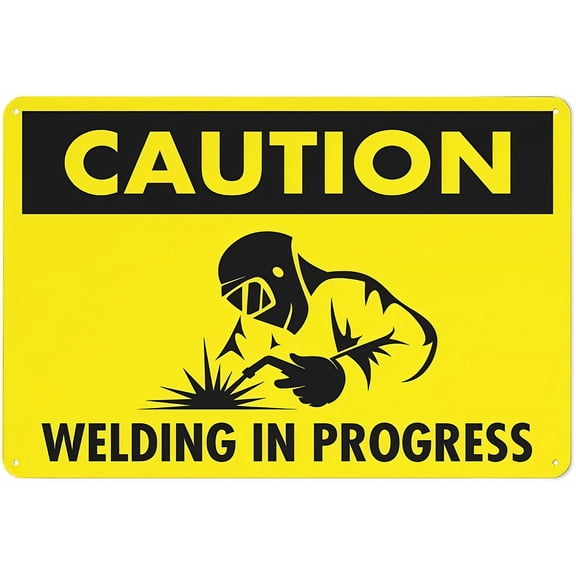 Caution Welding in Progress Sign 12 x 8 Inches - Grade Reflective Rust-Free Aluminum, Weather/Waterproof, Easy to Mount, Industrial Use