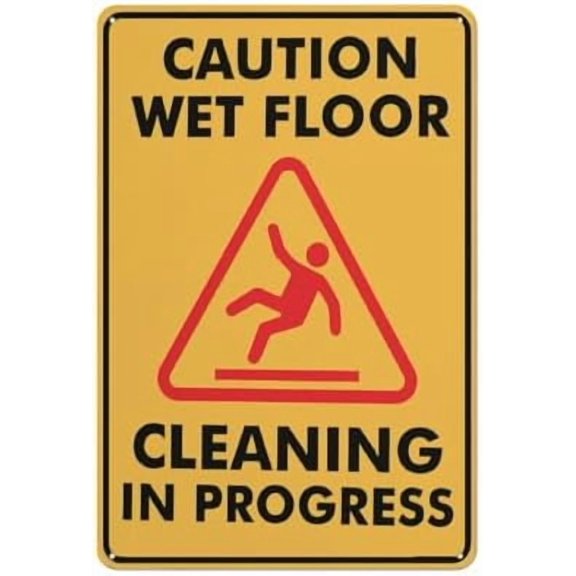 Caution Wet Floor Cleaning In Progress Sign Metal Signs 12X8 Inch Rust Free Aluminum,Uv Ink Printing,Durable/Weatherproof Outdoor For Home