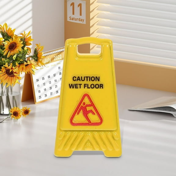 Caution Wet Floor Sign, Gaqring Compact Durable Mini Safety Sign, Portable Non-Slip Desktop Office Decoration for Home Restaurant Hotel