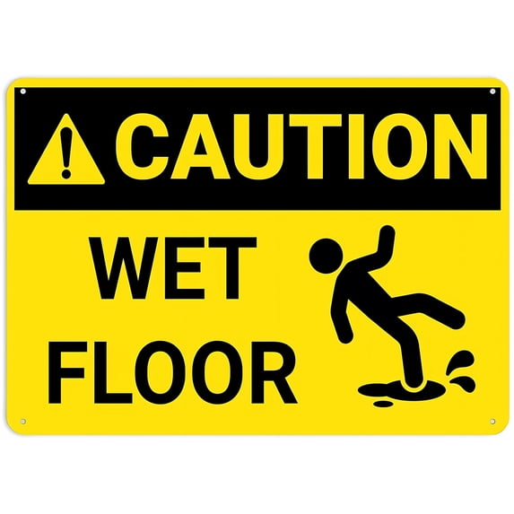 Caution Wet Floor Wall Tin Sign 12 x 8 Inches - Great for Garden, Yard Wall Decor, Durable Indoor Outdoor Use for Home, Business