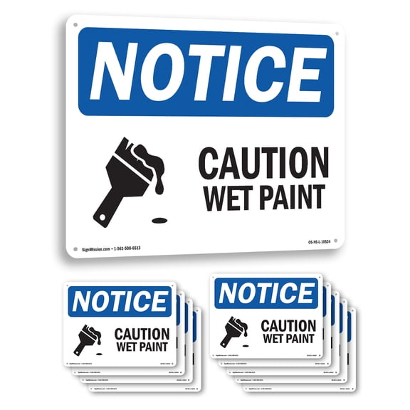 Caution Wet Paint OSHA Notice Rigid Plastic Sign 14 Inch x 10 Inch - 10 Pack