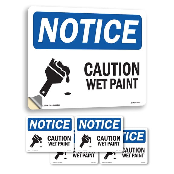 Caution Wet Paint With Symbol OSHA Notice Vinyl Decal Label 10 Inch x 7 Inch - 5 Pack