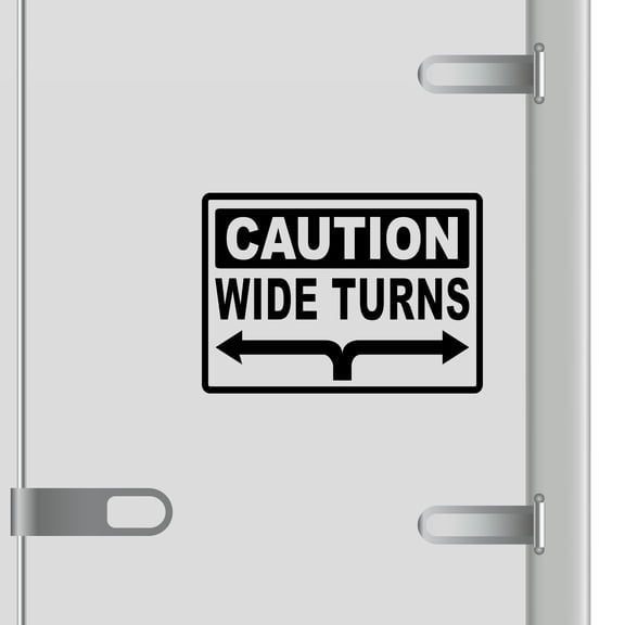 Caution Wide Turns Vinyl Decal Sticker - Many Colors & Sizes - Wide Turn Sign Truck Safety Markings for Dry Van and Reefer Trailers Truck Decals & Markings (14" x 10", Black)