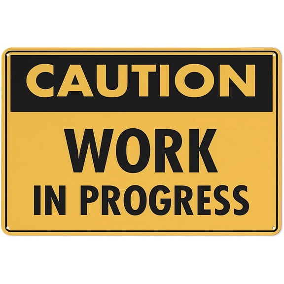 Caution Work in Progress Reflective Aluminum Warning Sign 12 x 8 Inches - with Symbol, Durable for Indoor Outdoor Construction, Workplace Use