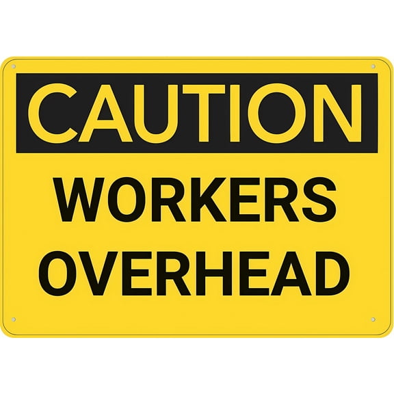 Caution Workers Overhead Metal Aluminum Sign 12 x 8 Inches - Weather Resistant, Waterproof, Suitable for Indoor Outdoor Use, Industrial/Commercial