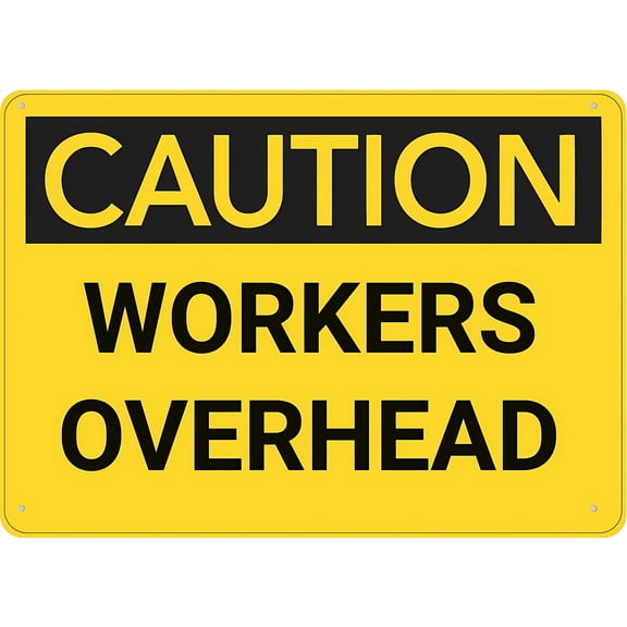 Caution Workers Overhead Metal Aluminum Sign 8"x12" - Weather Resistant Weatherproof, Indoor Outdoor Workers Overhead Sign