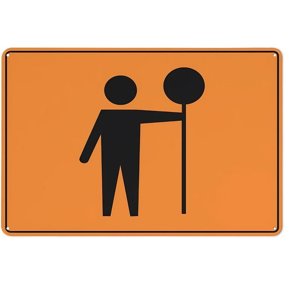 Caution Workmen Ahead Icon Orange Safe Sign 12 x 8 Inches - Outdoor Use, Practical Sign for Home, Business, Driveway Alert, Clear Visibility