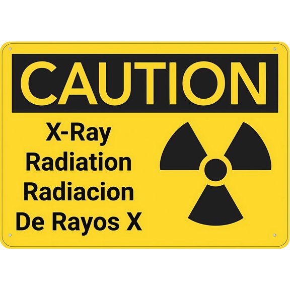 Caution Xray Radiation Bilingual Spanish Sign 12 x 8 Inches - Rust-Free Aluminum, UV Protected, Waterproof, 4 Pre-Drilled Holes