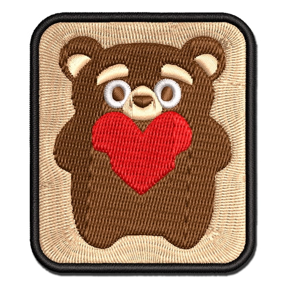 Cautious Bear with Heart in Hands Applique Multi-Color Embroidered Hook & Loop Patch - 3 Inch Medium