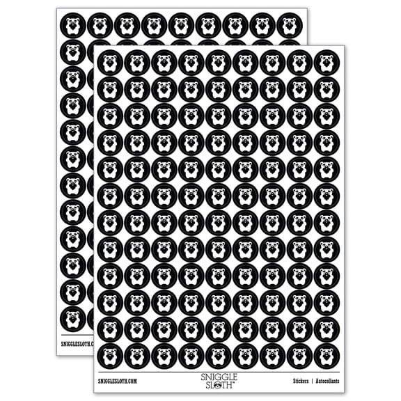 Cautious Bear with Heart in Hands Round Sticker Set - Black - Gloss Finish - 0.50" Size