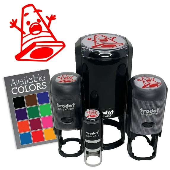 Cautious Traffic Cone Surprised Self-Inking Rubber Stamp for Stamping Ink Stamper Crafting Planners - 1/2 Inch Mini - Pink Ink