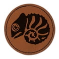 thumbnail image 1 of Cautiously Curled Chameleon Lizard 2.5" Faux Leather Round Engraved Iron-On Patch - Brown, 1 of 6