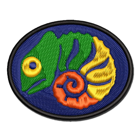 Cautiously Curled Chameleon Lizard Applique Multi-Color Embroidered Iron-On Patch - 2.0 Inch Mini