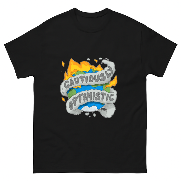 Cautiously Optimistic Funny Slogan Minimalist Design Unisex T-Shirt, for men & women, up to size 5XL
