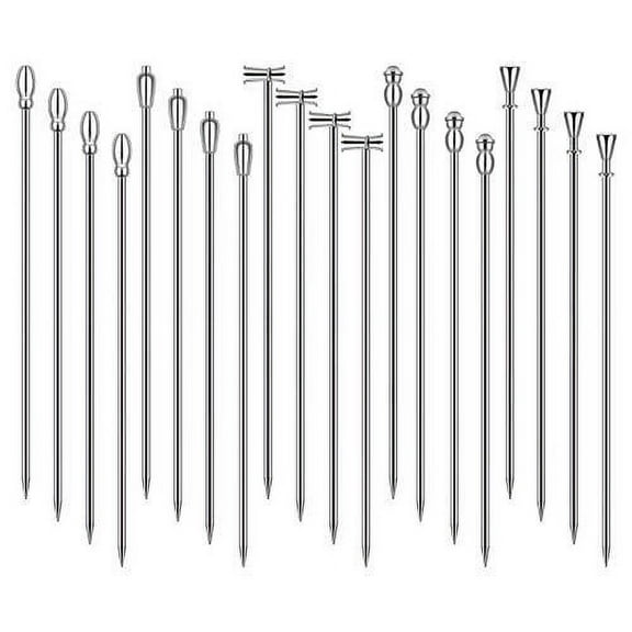 Cauyuan Cocktail Picks Stick, 20Pcs Cocktail Toothpicks, Stainless Steel Martini Olive Picks for Bar Barbecue Fruit, Bloody Mary Drink Sticks
