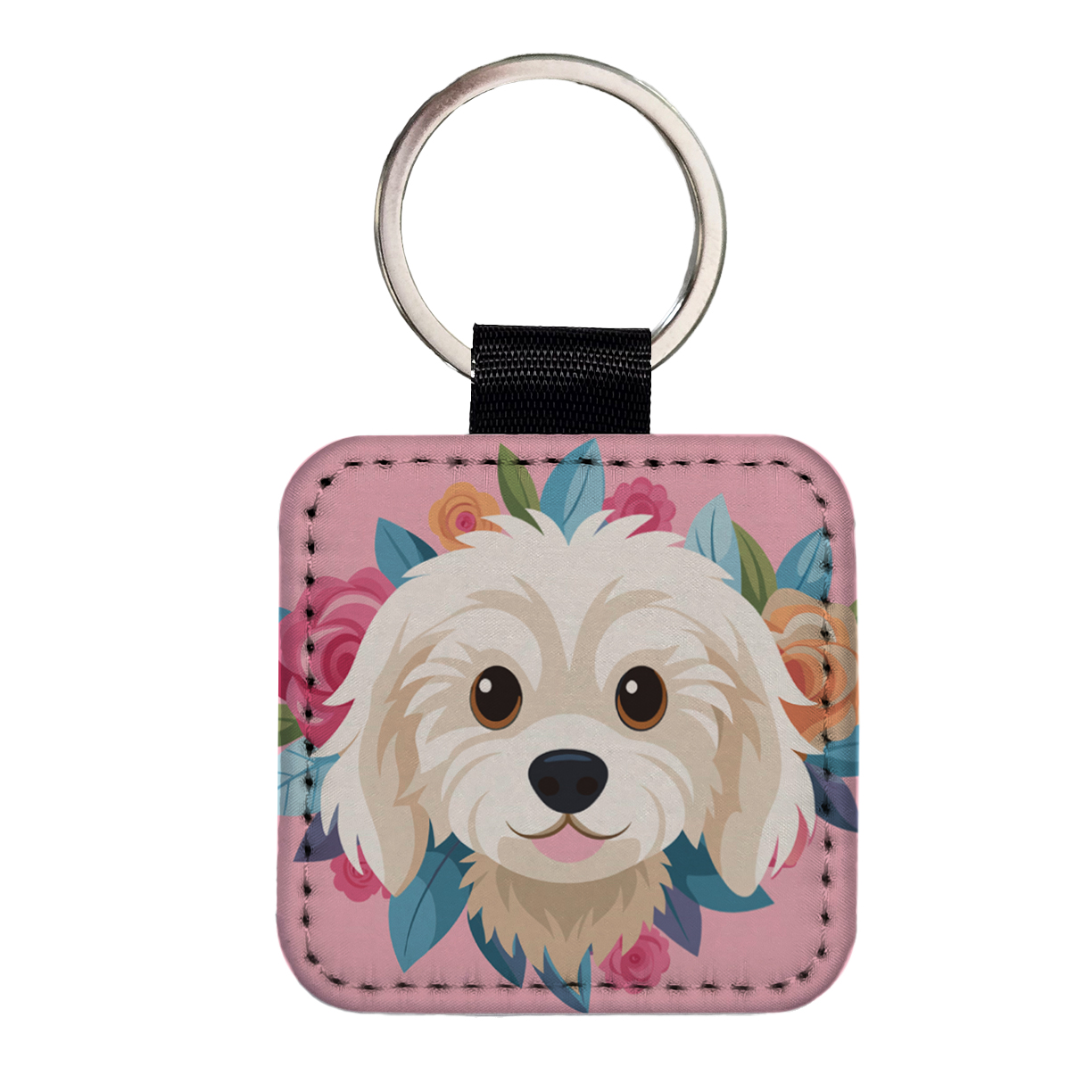 Cavachon Head Dog Floral Motif Pink Background Faux Leather Square ...