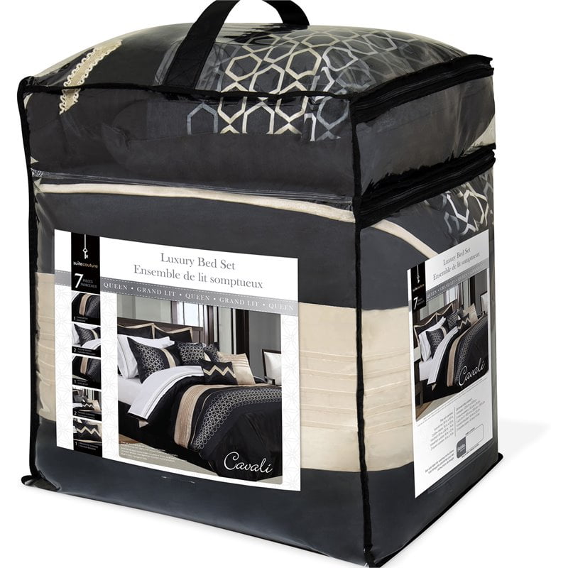 King Black and Champagne Microfiber 7-Piece Comforter Set