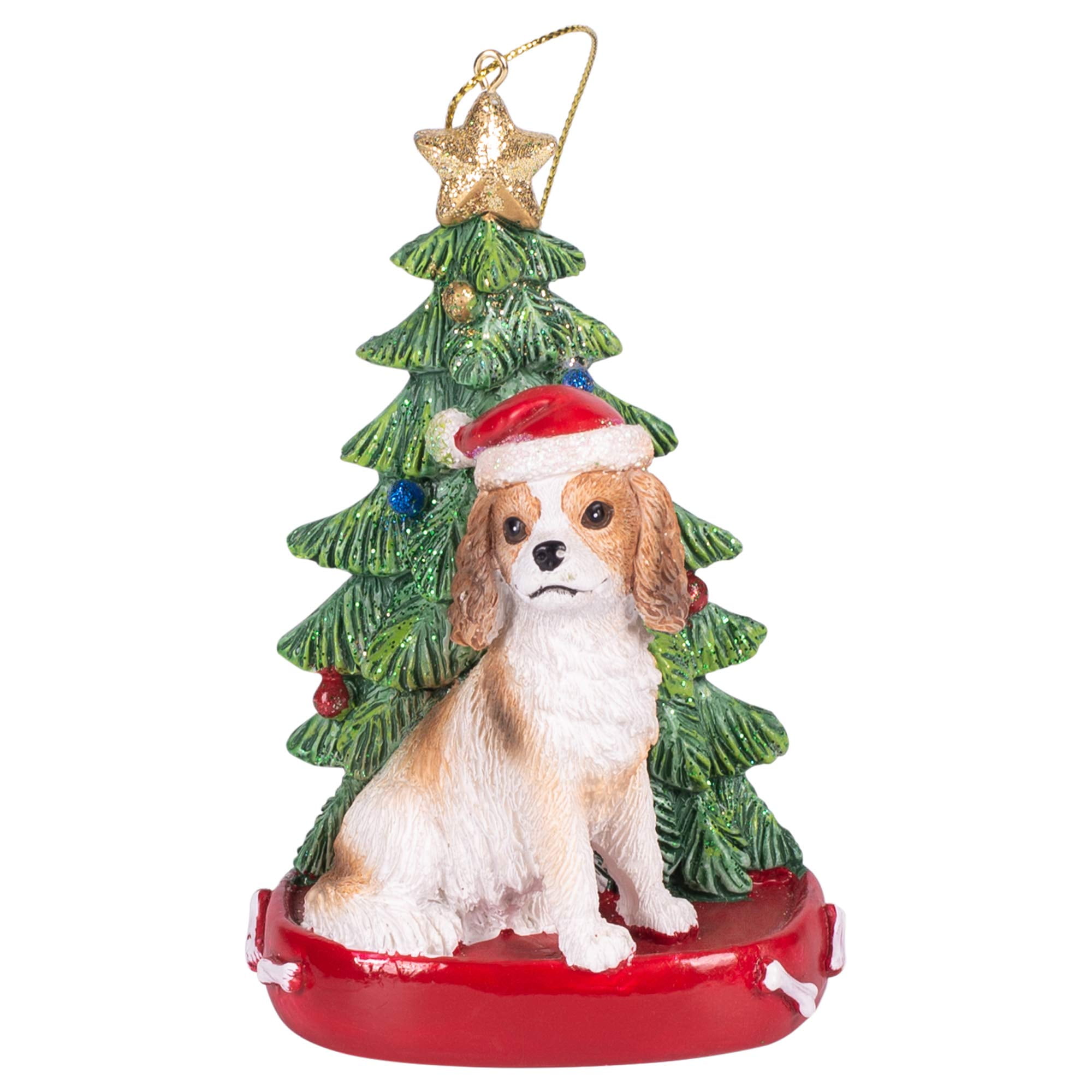 Cavalier King Charles 4 Inch Santa Dog Resin Christmas Ornament