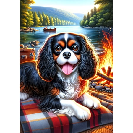 Cavalier King Charles Black and Tan - Best of Breed DCR Summer Camping Outdoor House Flag 28" x 40"