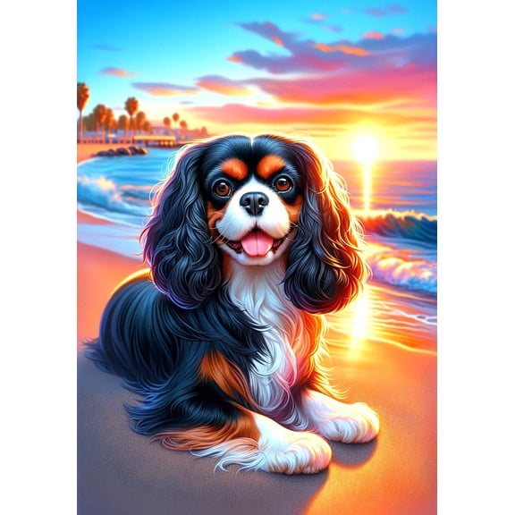 Cavalier King Charles Black and Tan - Best of Breed DCR Summer Sunset Outdoor House Flag 28" x 40"