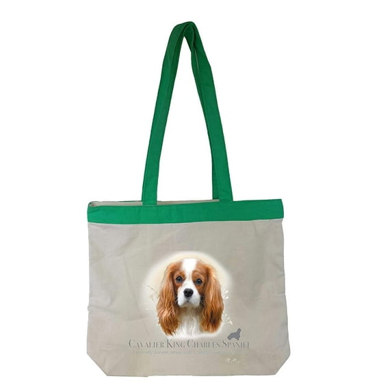 Cavalier King Charles Dog Breed Eco Friendly Beach or Carry All Shopping Zipper Top Tote Bag