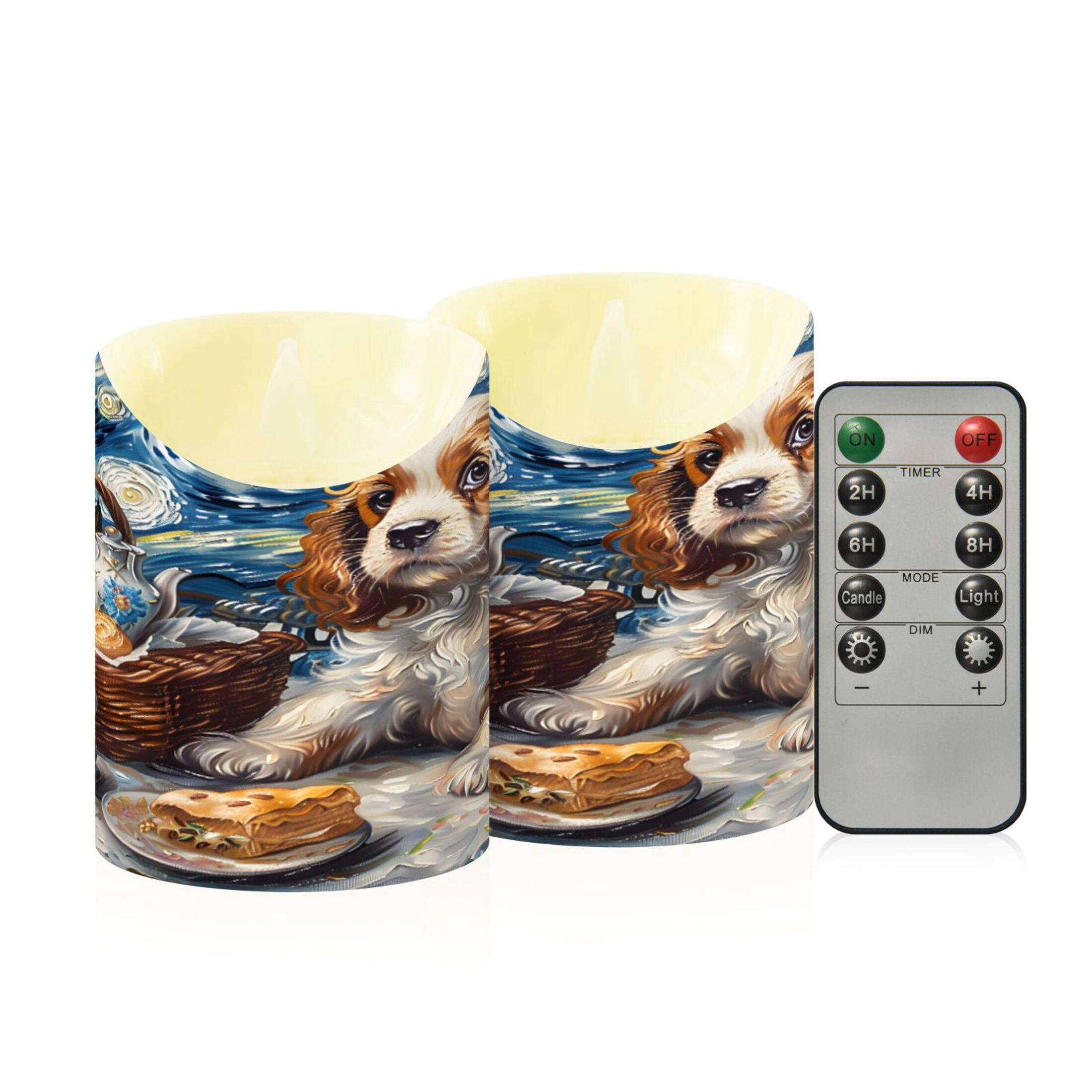 Cavalier King Charles Dog Flameless Candles 2 PCS with Remote Realistic Moving Flame LED Tapered Pillar Set for Home Decor