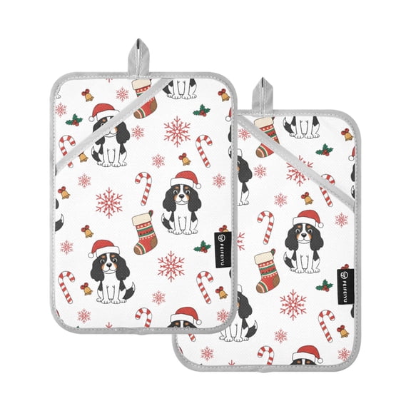 Cavalier King Charles Dog Pattern Pot Holder Set 2 Piece Non-Slip Oven Hot Pads Heat Resistant Durable 7x9.8in