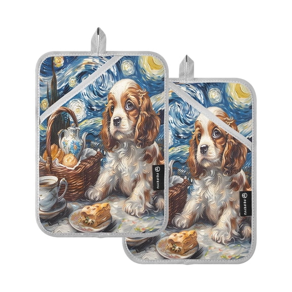 Cavalier King Charles Dog Pot Holder Set 2 Piece Non-Slip Oven Hot Pads Heat Resistant Durable 7x9.8in