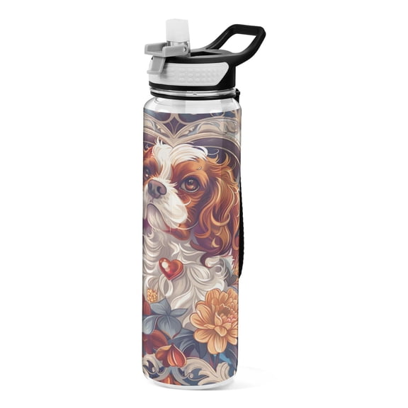 Cavalier King Charles Dog Sport Water Bottle Tritan with Straw 1000ml Portable for Outdoor Daily Use