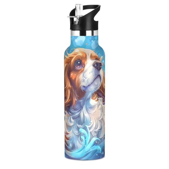 Cavalier King Charles Dog Sport Water Bottle for Kids Insulated with Straw for School Outdoor Daily Use
