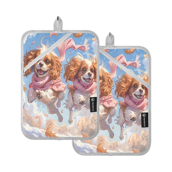 Cavalier King Charles Dogs Pot Holder Set 2 Piece Non-Slip Oven Hot Pads Heat Resistant Durable 7x9.8in