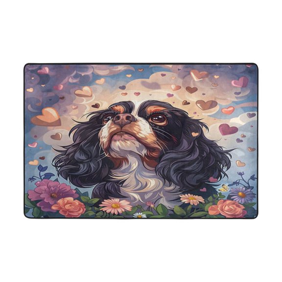 Cavalier King Charles Dogs Rug 72x48in Memory Foam Absorbent Non Slip Plush for Living Room Office Bedroom