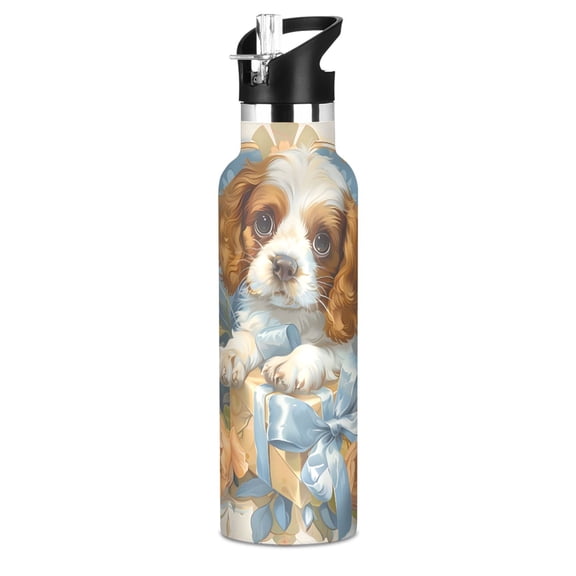 Cavalier King Charles Dogs Sport Water Bottle for Kids Insulated with Straw for School Outdoor Daily Use
