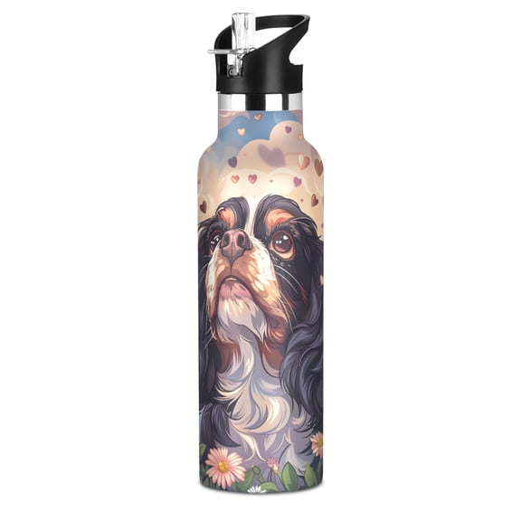 Cavalier King Charles Dogs Sport Water Bottle for Kids Insulated with Straw for School Outdoor Daily Use
