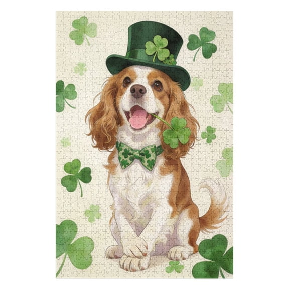Cavalier King Charles Spaniel 1000 Pieces Jigsaw Puzzle for Adults, St. Patricks Day Dog Lover Puzzle, Completed Size 30 x 20 in, Relaxing Home Leisure Time