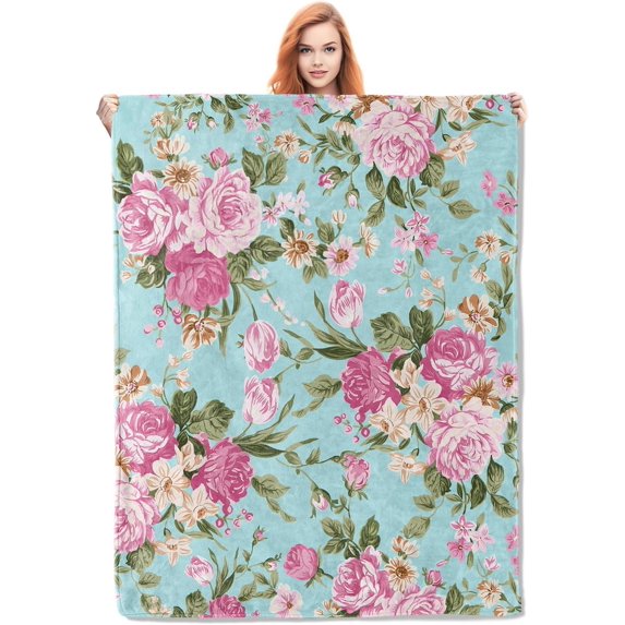 Cavalier King Charles Spaniel Blanket Gifts for Women Girls Lovers Soft Warm Lightweight Cozy Plush Cute Floral Animal Dog Throw Blankets for Bedroom Living Room Sofa Home Decor 60"x50"