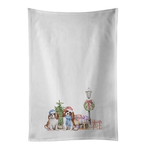Cavalier King Charles Spaniel Blenheim Duo with Christmas Wonderland White Kitchen Towel Set of 2 19 in x 28 in