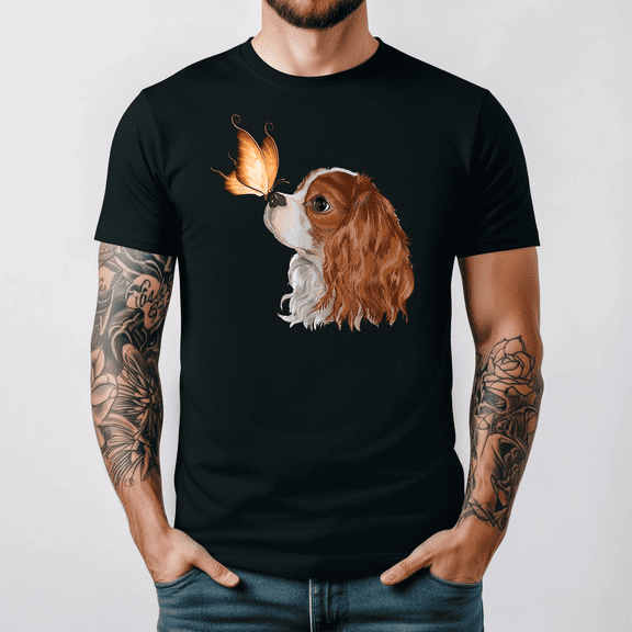 Cavalier King Charles Spaniel Butterfly Cute Dog Breed Art Tee V17399,for unisex up to 3XL