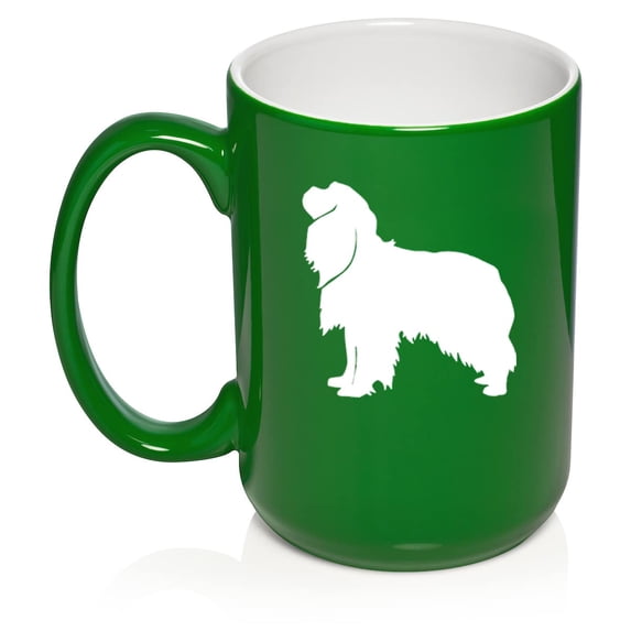 Cavalier King Charles Spaniel Ceramic Coffee Mug Tea Cup Gift for Her, Him, Women, Men, Sister, Friend, Mom, Dad, Grandma, Grandpa, Daughter, Son, Birthday, Cute, Puppy, Dog Lover (15oz Green)