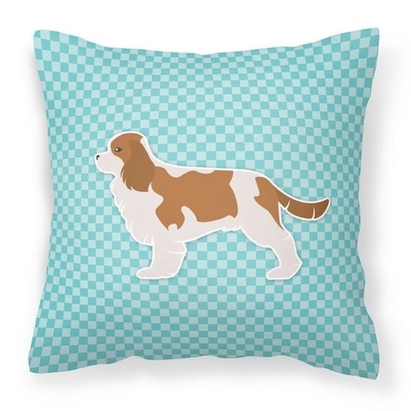 Cavalier King Charles Spaniel Checkerboard Blue Fabric Decorative Pillow