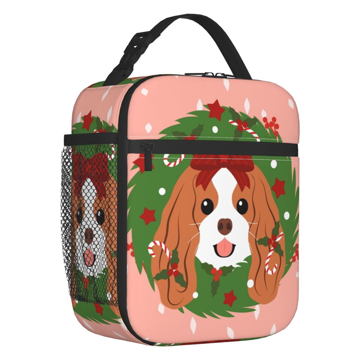 Cavalier King Charles Spaniel Christmas Tree Resuable Lunch Box for Women Leakproof Dog Cooler Thermal Food Insulated Lunch Bag