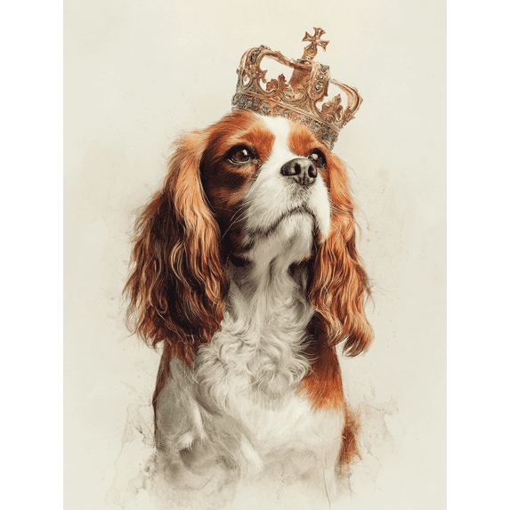 Cavalier King Charles Spaniel Crown Portrait Canvas Wall Art,Home Dining Room Decor