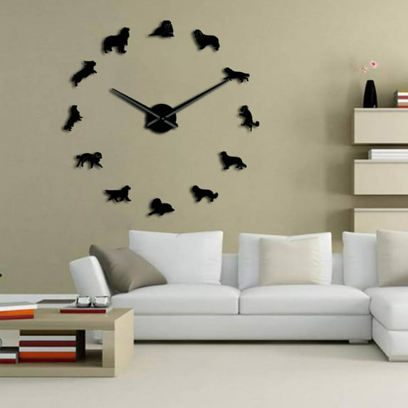 Cavalier King Charles Spaniel DIY Large Wall Clocks Dog Pet Frameless Puppy Shop Wall Art Dog Breeds Modern Giant Clock Watch(Black,27inch)
