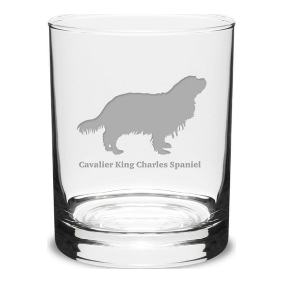 Cavalier King Charles Spaniel Deep Etched 14 oz Classic Double Old Fashion Glass