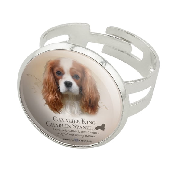 Cavalier King Charles Spaniel Dog Breed Silver Plated Adjustable Novelty Ring