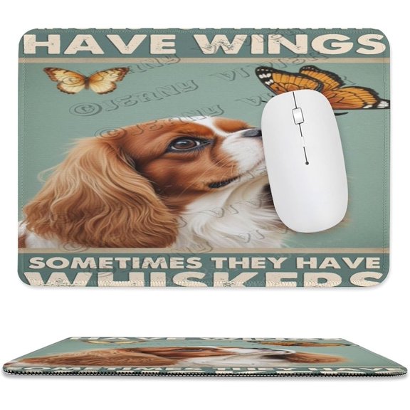 Cavalier King Charles Spaniel Dog with Butterfly Mouse Pad 8x10 in, Premium Stitched Edge Computer Mousepad with Smooth Tracking Surface and Non-Slip Rubber Bottom