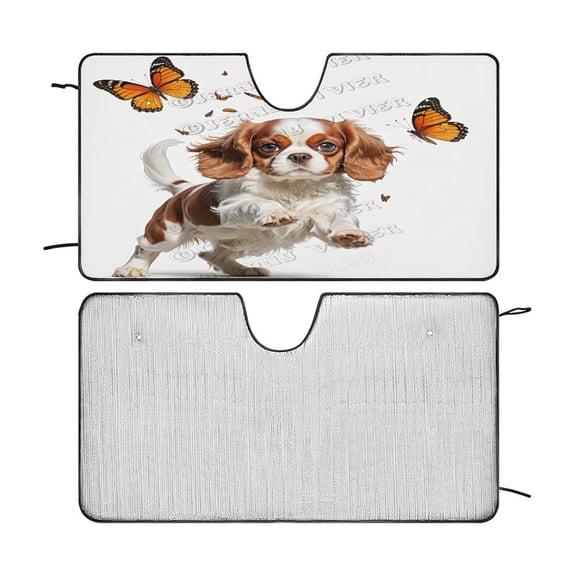 Cavalier King Charles Spaniel Dog Car Windshield Sun Shade Cute Dog, Funny Sun Shade Car Windshield, Car Shades for Front Windows, Car Shade Front Windshield Sun Blocker Visor 55"x30"